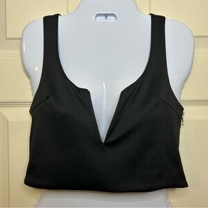 V Neck Wire Crop Tank with Side Zipper - Black